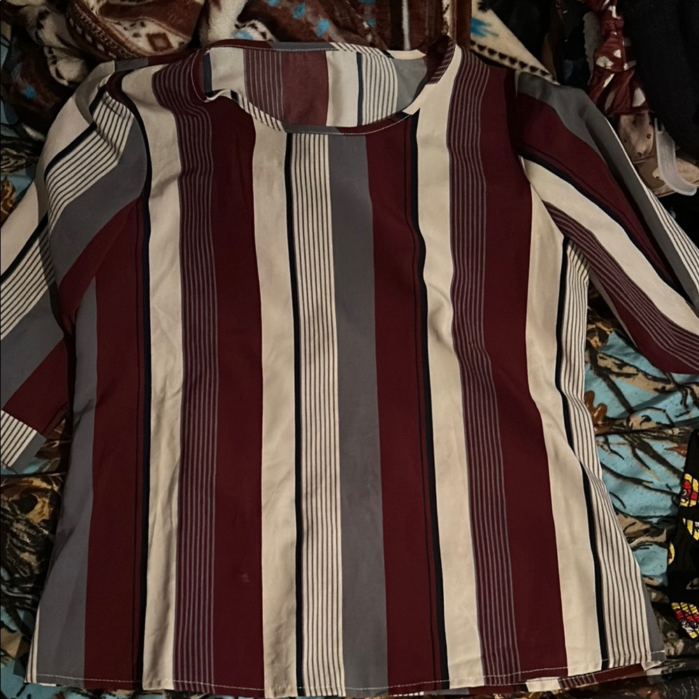 Striped Burgundy and White Women's Top